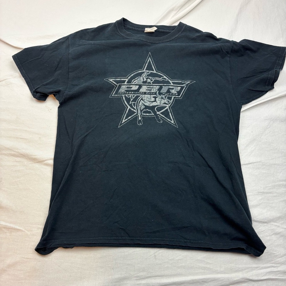 PBA Gildan Mens Graphic T-Shirt Black Logo Short Sleeves Large Pro Bull Riders